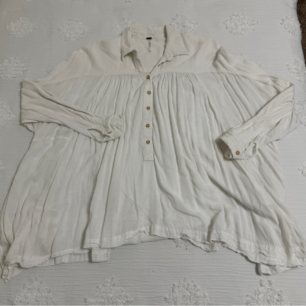Free People Pleated Button Down Blouse with Floral